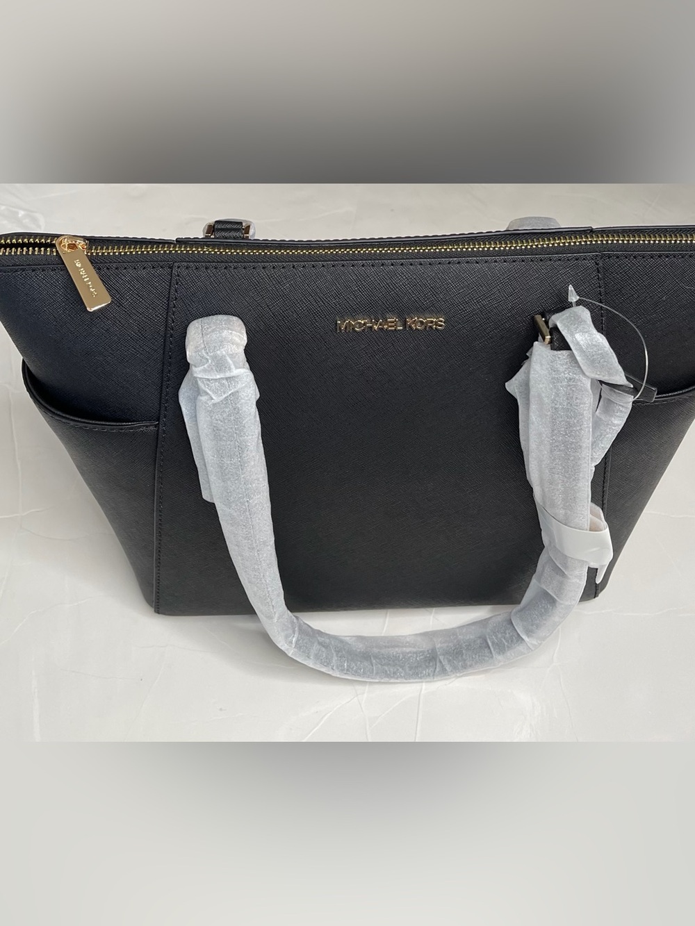 Michael Kors Black Charlotte Large Saffiano Zip Top Tote Bag